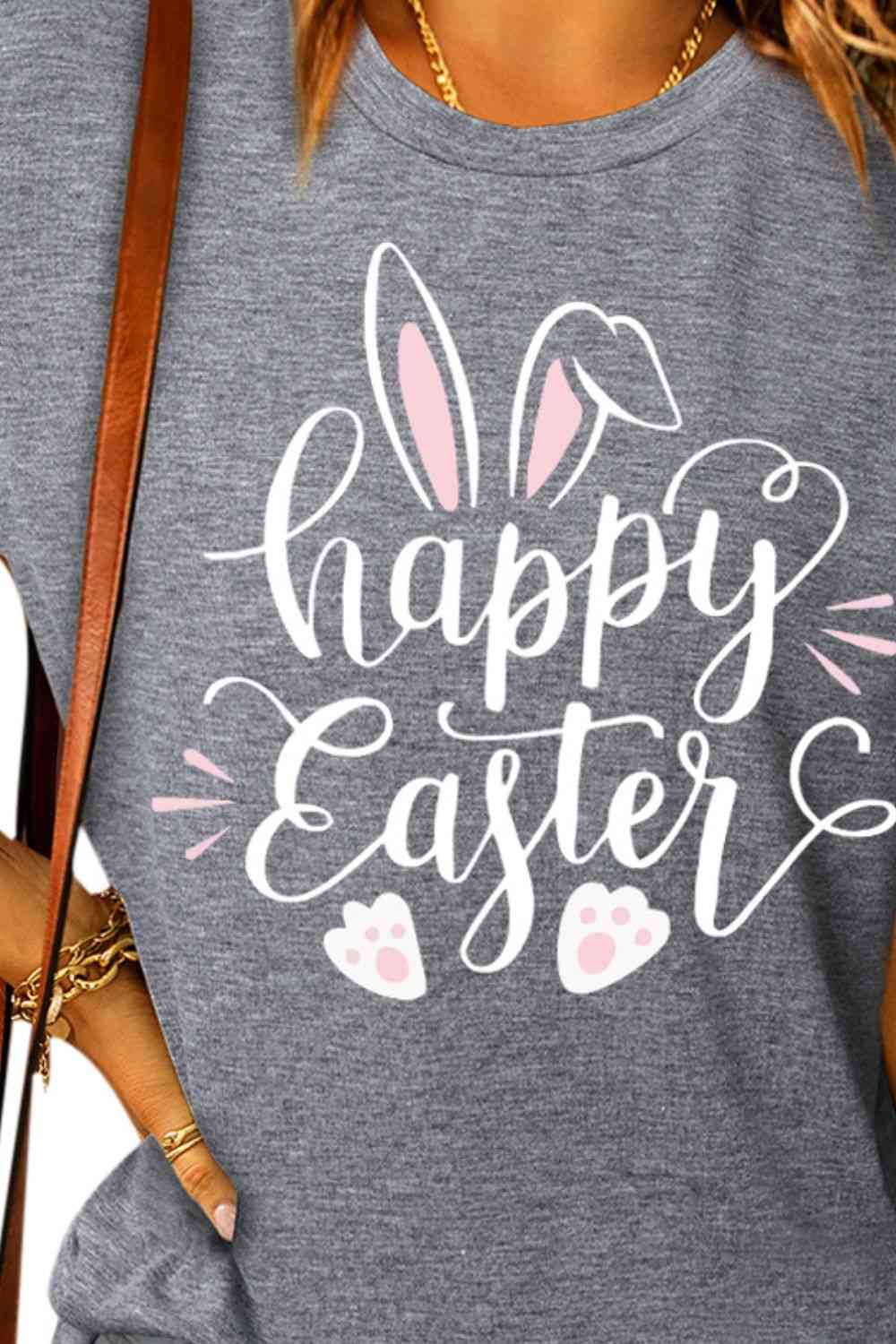 HAPPY EASTER Graphic Round Neck Tee Women's T-Shirts - Tophatter Daily Deals