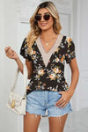 Floral V-Neck Short Sleeve T-Shirt Women's T-Shirts - Tophatter Daily Deals