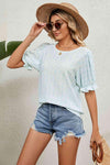 Round Neck Flounce Sleeve Blouse Mint Blue Blouses - Tophatter Daily Deals