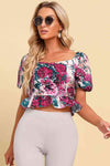 Floral Tied Cropped Peplum Blouse Blouses - Tophatter Daily Deals