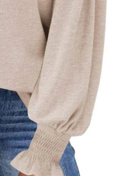 Round Neck Lantern Sleeve T-Shirt Women's T-Shirts - Tophatter Daily Deals