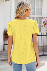 Eyelet Puff Sleeve T-Shirt Women's T-Shirts - Tophatter Daily Deals