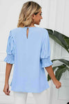 Pleated Flounce Sleeve Keyhole Blouse Blouses - Tophatter Daily Deals