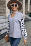 Leopard Print Cutout Long Sleeve Tee Gray Women's T-Shirts - Tophatter Daily Deals