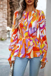 Round Neck Flounce Sleeve Peplum Top Multicolor Blouses - Tophatter Daily Deals