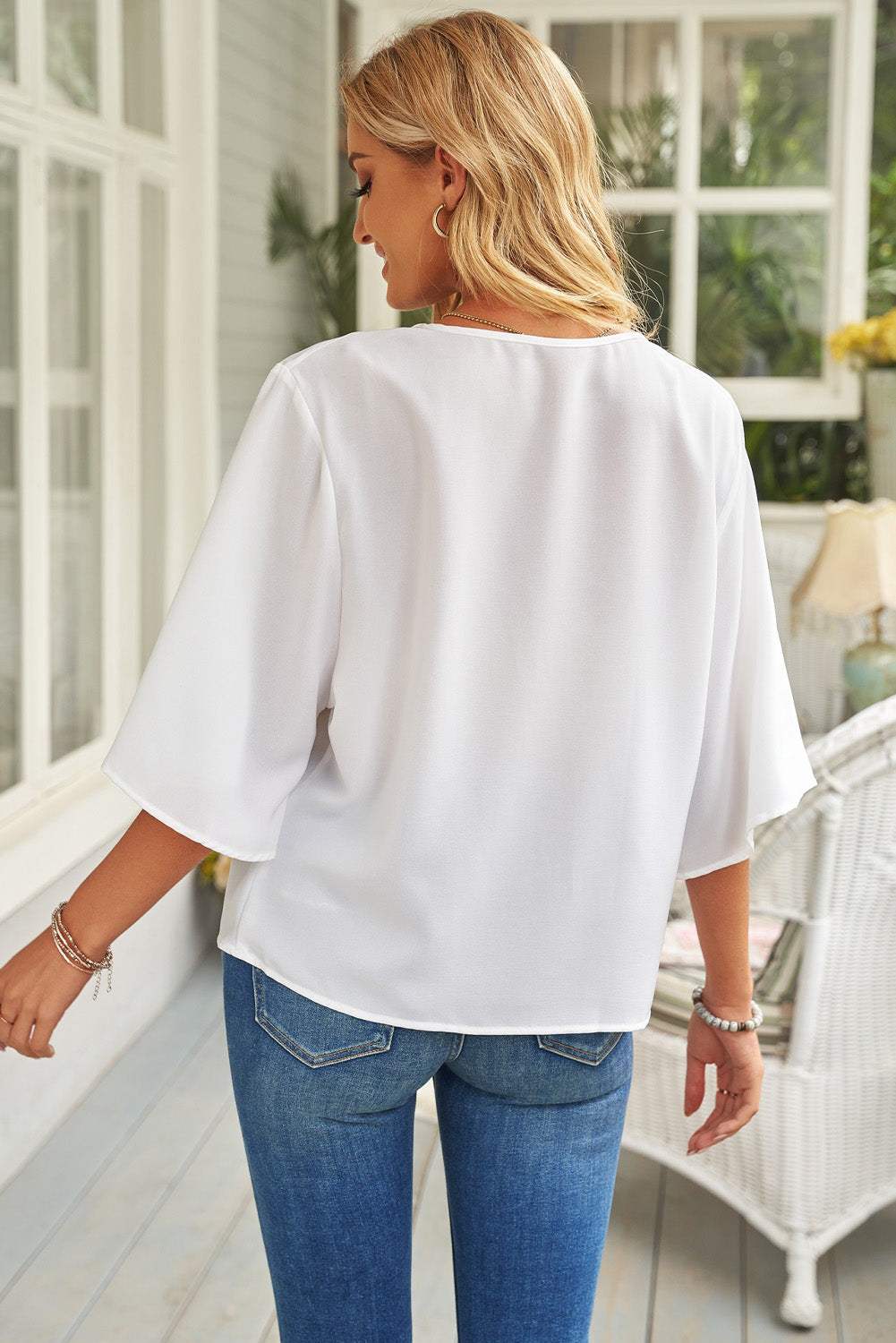 Short Sleeve Draped Blouse Blouses - Tophatter Daily Deals