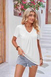 Ruched V-Neck Short Sleeve Tee Women's T-Shirts - Tophatter Daily Deals