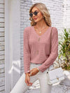 Decorative Button Openwork V-Neck T-Shirt Women's T-Shirts - Tophatter Daily Deals