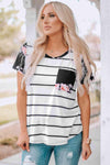 Striped T-Shirt with Patch Pocket Black Women's T-Shirts - Tophatter Daily Deals