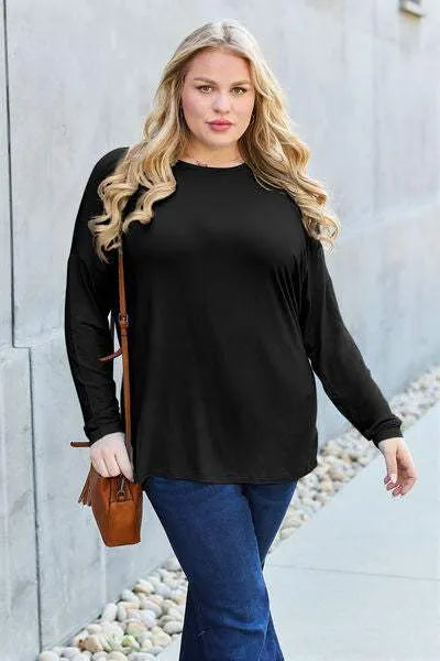 Basic Bae Full Size Round Neck Dropped Shoulder T-Shirt Women's T-Shirts - Tophatter Daily Deals