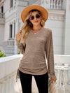 Drawstring V-Neck Long Sleeve T-Shirt Women's T-Shirts - Tophatter Daily Deals