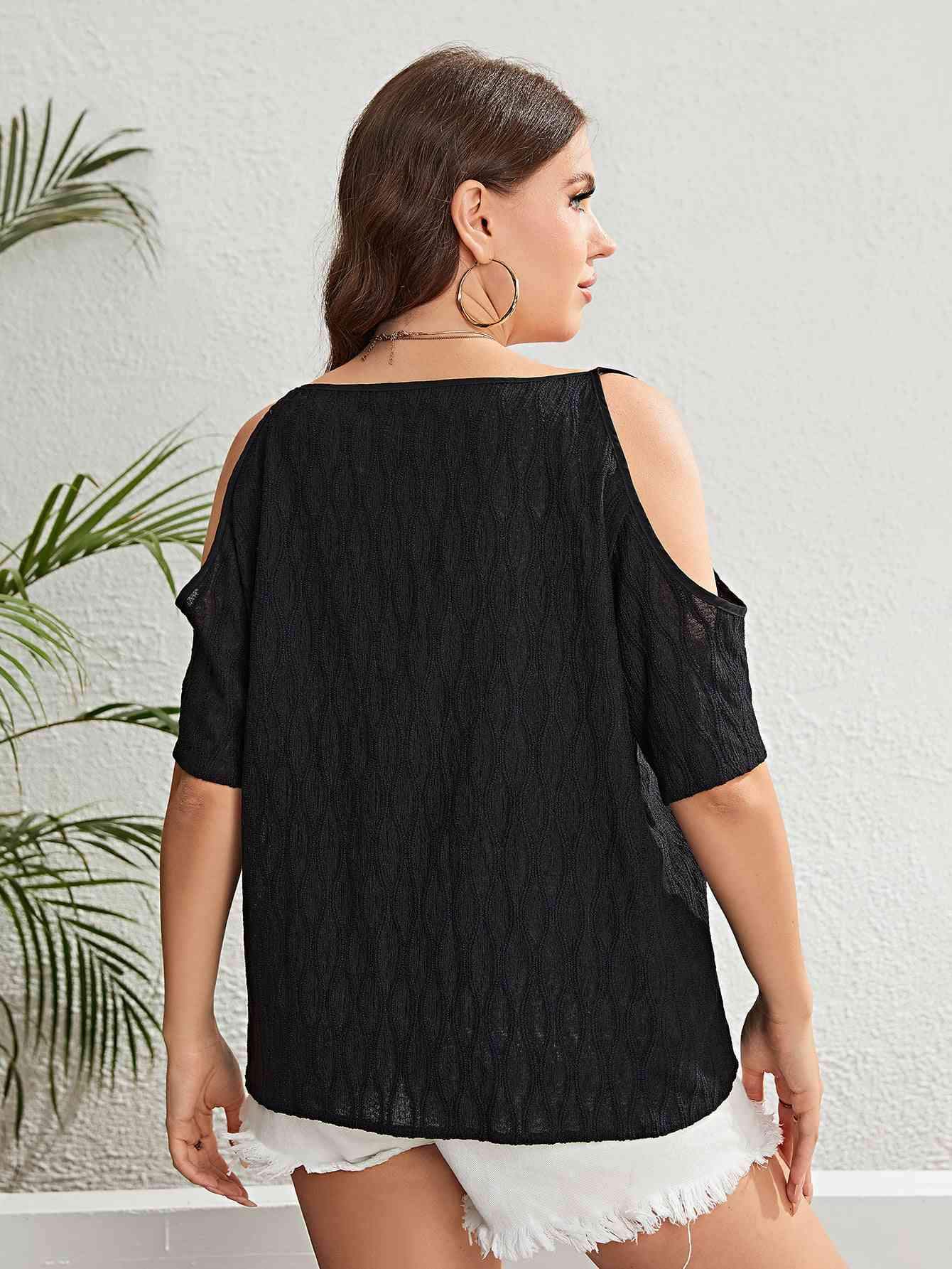 Plus Size Boat Neck Cold-Shoulder Blouse Blouses - Tophatter Daily Deals