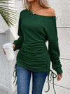 Ruched Single Shoulder Long Sleeve T-Shirt Women's T-Shirts - Tophatter Daily Deals