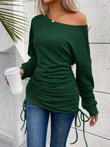 Ruched Single Shoulder Long Sleeve T-Shirt Women's T-Shirts - Tophatter Daily Deals
