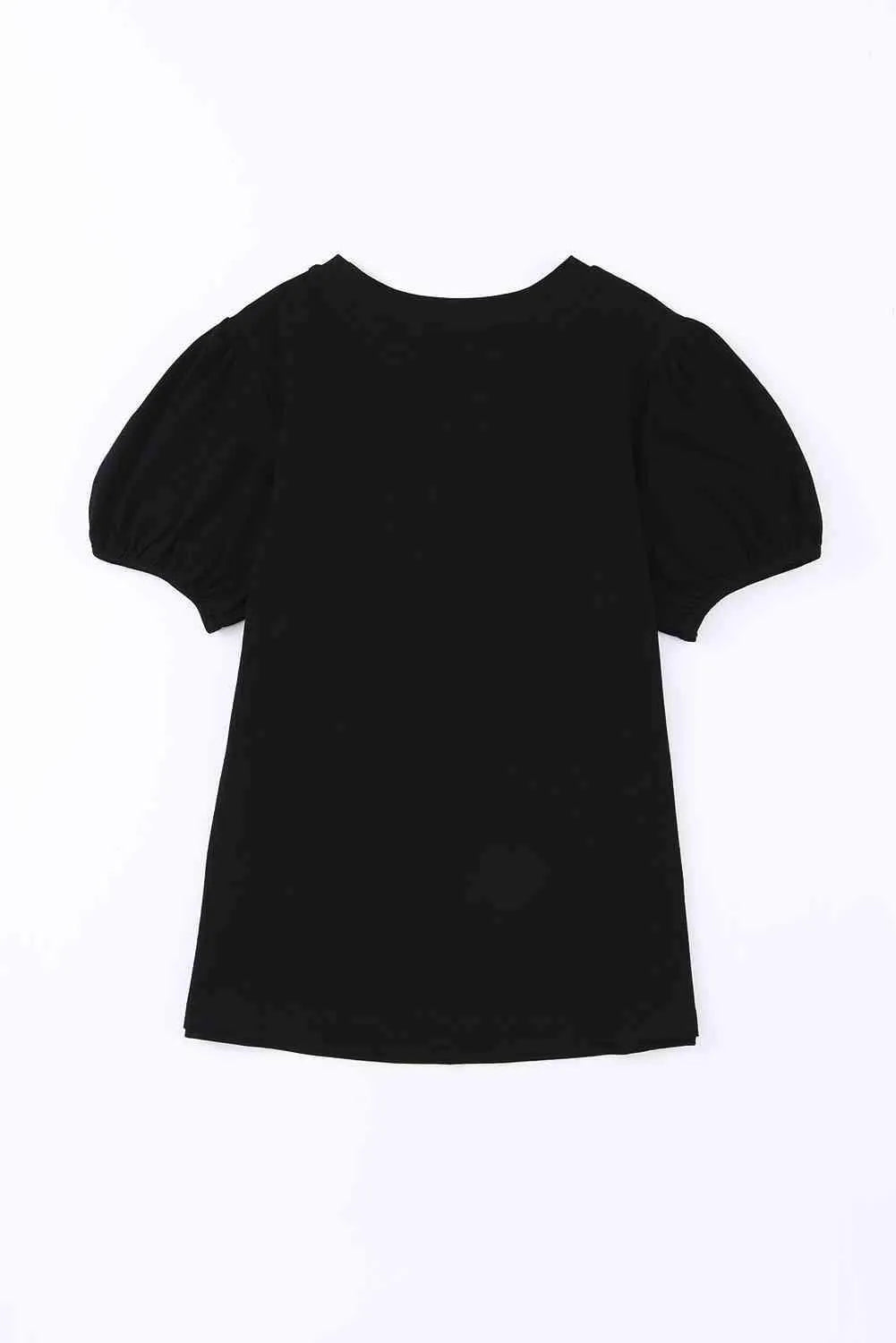 Embroidered Flower Round Neck Puff Sleeve Top Blouses - Tophatter Daily Deals