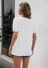 V-Neck Decorative Buttons Puff Sleeve Tee Women's T-Shirts - Tophatter Daily Deals