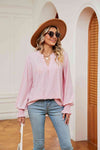 Notched Neck Flounce Sleeve Blouse - Tophatter Deals