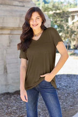 Basic Bae Full Size V-Neck Short Sleeve T-Shirt Coffee Brown Women's T-Shirts - Tophatter Daily Deals