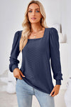 Square Neck Puff Sleeve T-Shirt Navy Women's T-Shirts - Tophatter Daily Deals