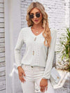 Decorative Button Openwork V-Neck T-Shirt Women's T-Shirts - Tophatter Daily Deals