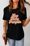 Short Sleeve Round neck HEY THERE PUMPKIN Graphic Tee Black Women's T-Shirts - Tophatter Daily Deals