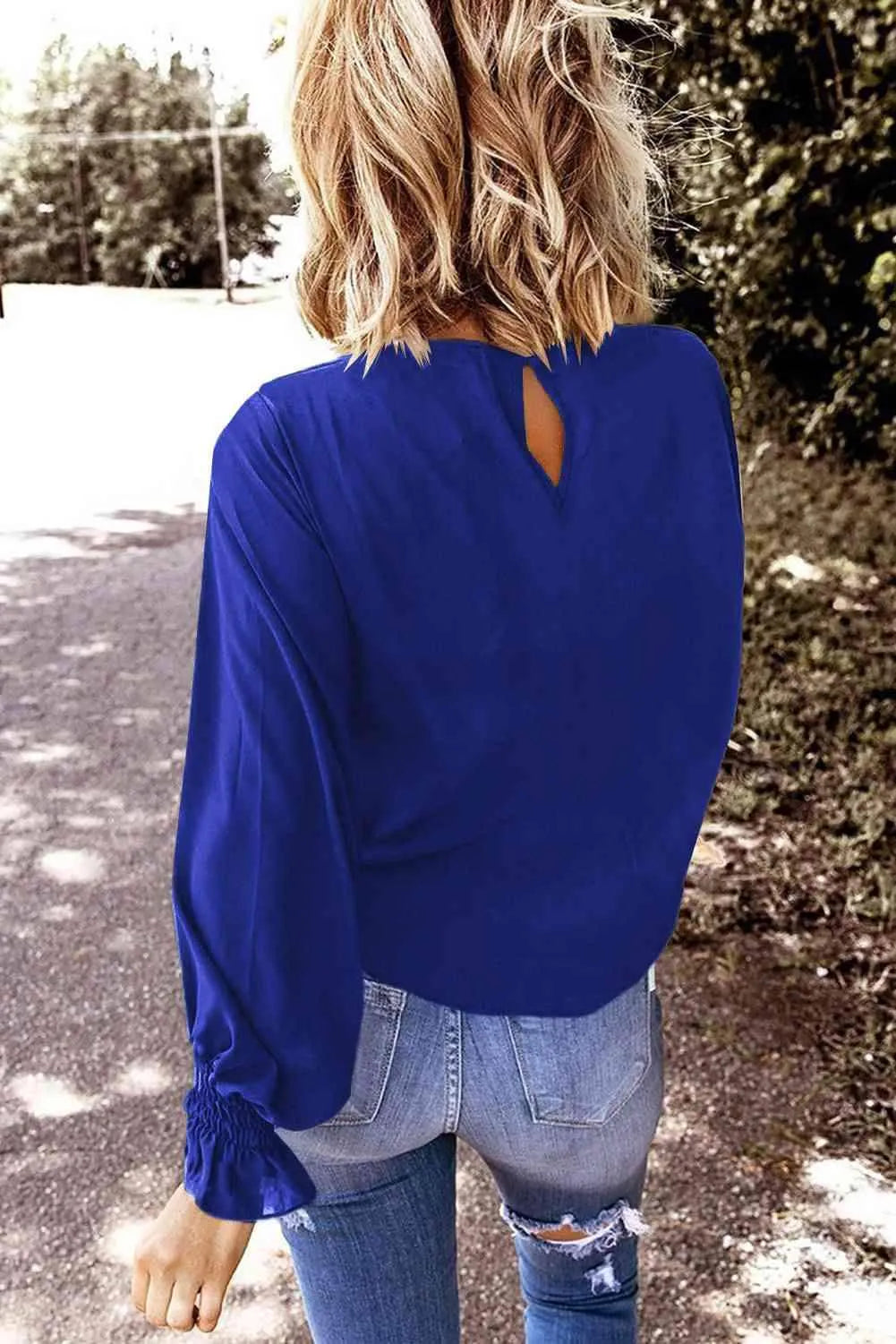 Round Neck Flounce Sleeve Top Blouses - Tophatter Daily Deals
