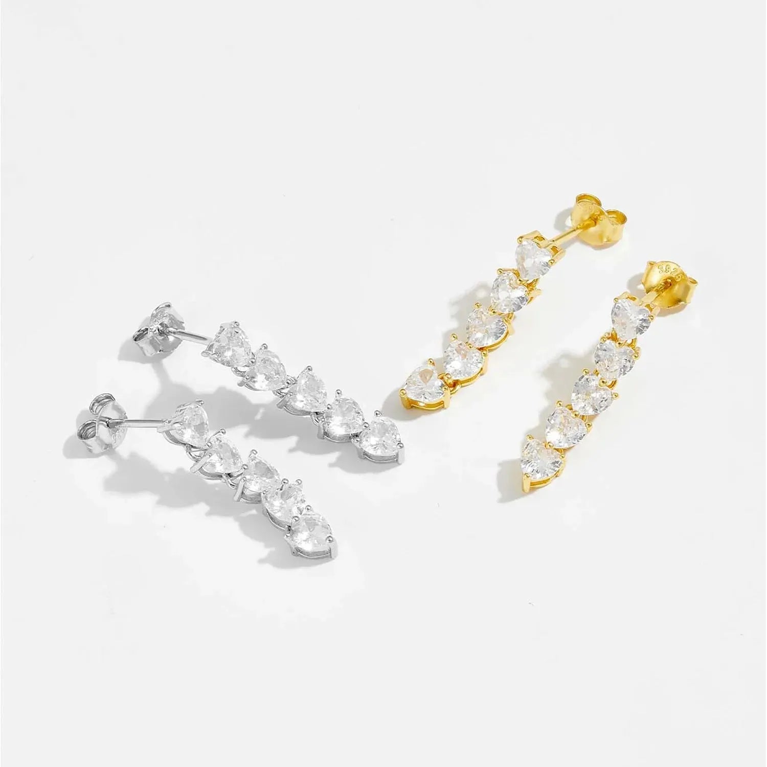 Inlaid Heart Zircon 925 Sterling Silver Drop Earrings Earrings - Tophatter Daily Deals