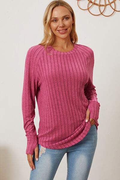 Basic Bae Full Size Ribbed Thumbhole Sleeve T-Shirt Women's T-Shirts - Tophatter Daily Deals