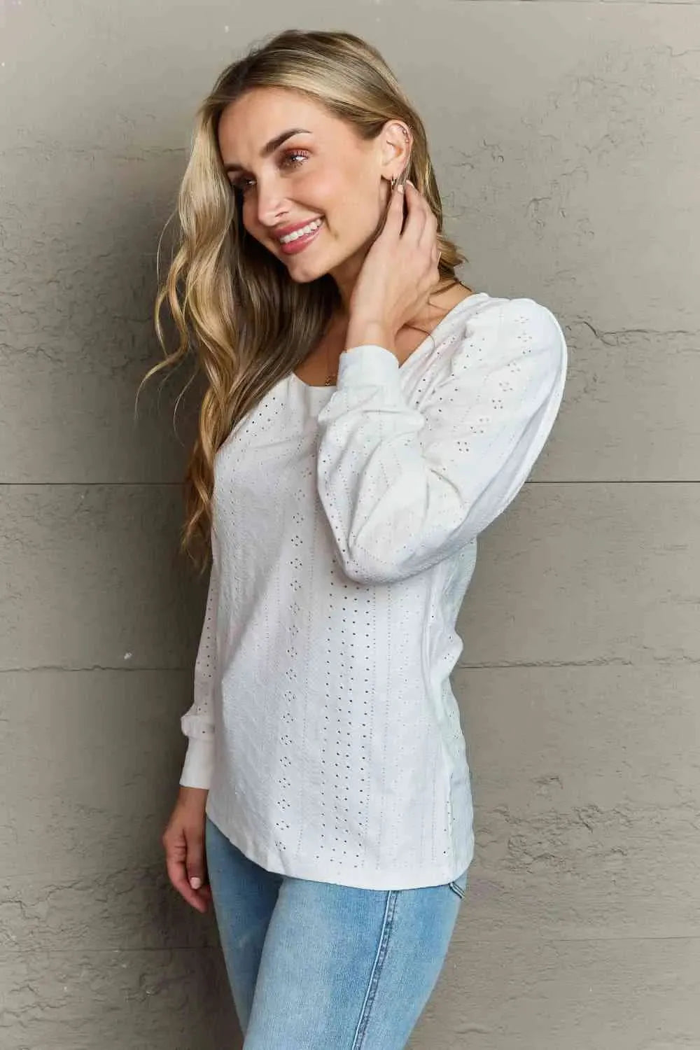 Double Take Eyelet Square Neck Puff Sleeve Blouse Blouses - Tophatter Daily Deals