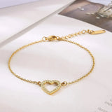 Inlaid Zircon Stainless Steel Heart Bracelet Gold One Size Bracelets - Tophatter Daily Deals