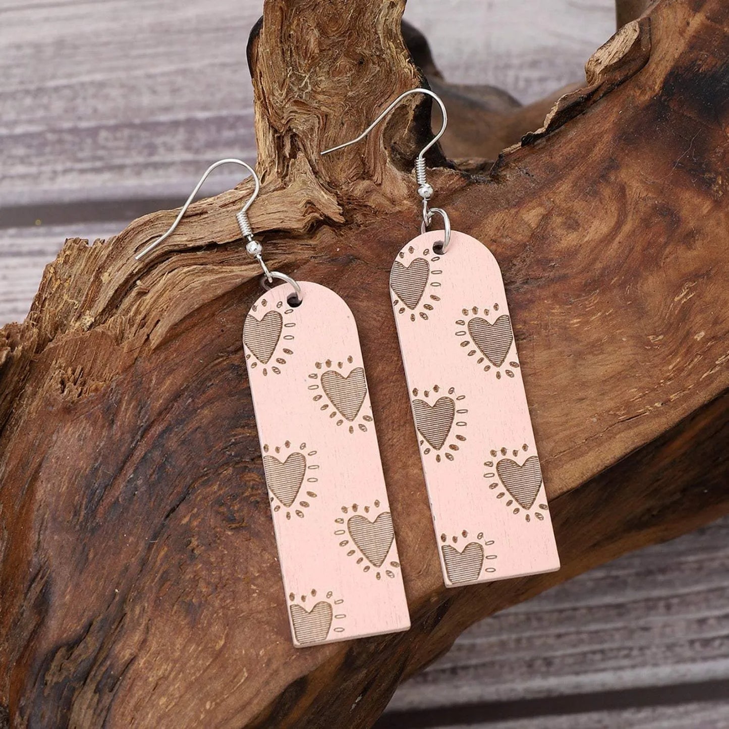 Heart Pattern Wooden Dangle Earrings Earrings - Tophatter Daily Deals