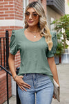 Eyelet Ruffled Round Neck T-Shirt Sage Women's T-Shirts - Tophatter Daily Deals