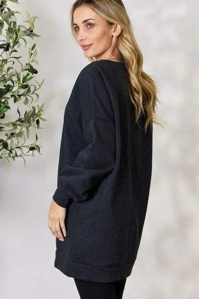 Zenana Oversized Longline Top with Pockets Blouses - Tophatter Daily Deals