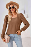 Square Neck Puff Sleeve Blouse Camel Blouses - Tophatter Daily Deals