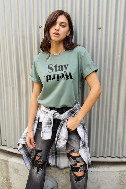 Simply Love Full Size STAY WEIRD Short Sleeve T-Shirt Turquoise Women's T-Shirts - Tophatter Daily Deals