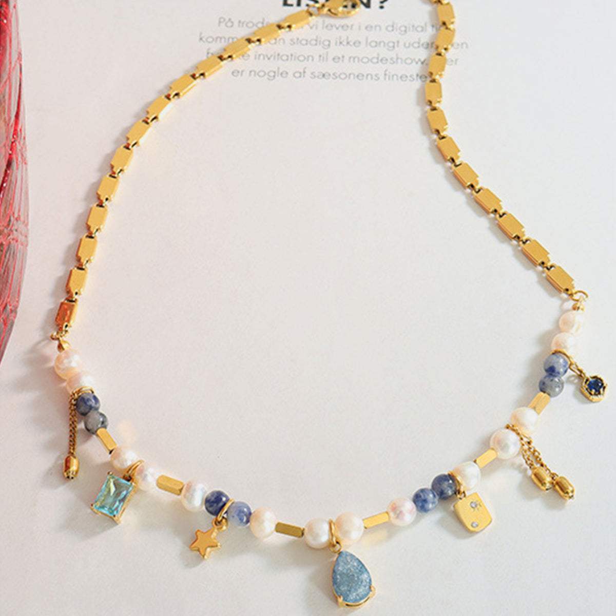 18K Gold-Plated Beaded Charm Necklace Necklaces - Tophatter Daily Deals