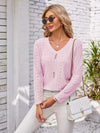 Decorative Button Openwork V-Neck T-Shirt Women's T-Shirts - Tophatter Daily Deals