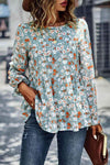 Floral Flounce Sleeve Tiered Blouse Blouses - Tophatter Daily Deals