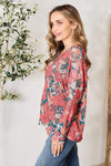 Hopely Full Size Floral Print V-Neck Long Sleeve Blouse Blouses - Tophatter Daily Deals