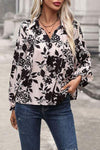 Printed Tie Neck Balloon Sleeve Blouse Cream Blouses - Tophatter Daily Deals