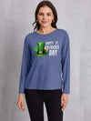 HAPPY ST. PATRICK'S DAY Round Neck T-Shirt Dusty Blue Women's T-Shirts - Tophatter Daily Deals