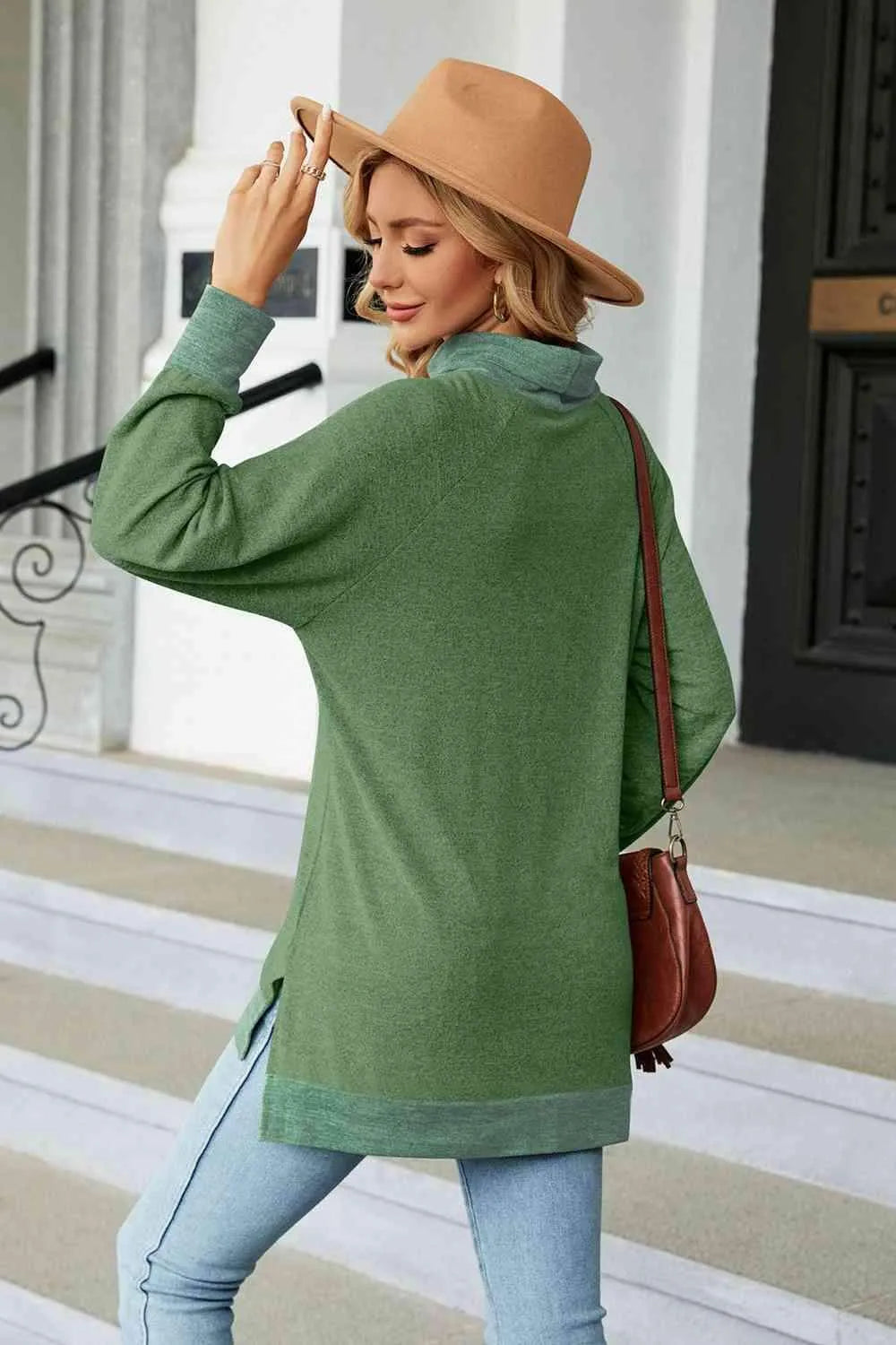 Turtle Neck Long Sleeve Slit Blouse Blouses - Tophatter Daily Deals