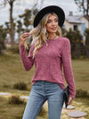 Ribbed Round Neck Long Sleeve Tee Women's T-Shirts - Tophatter Daily Deals