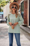 Round Neck Dropped Shoulder Eyelet Top Light Green Blouses - Tophatter Daily Deals