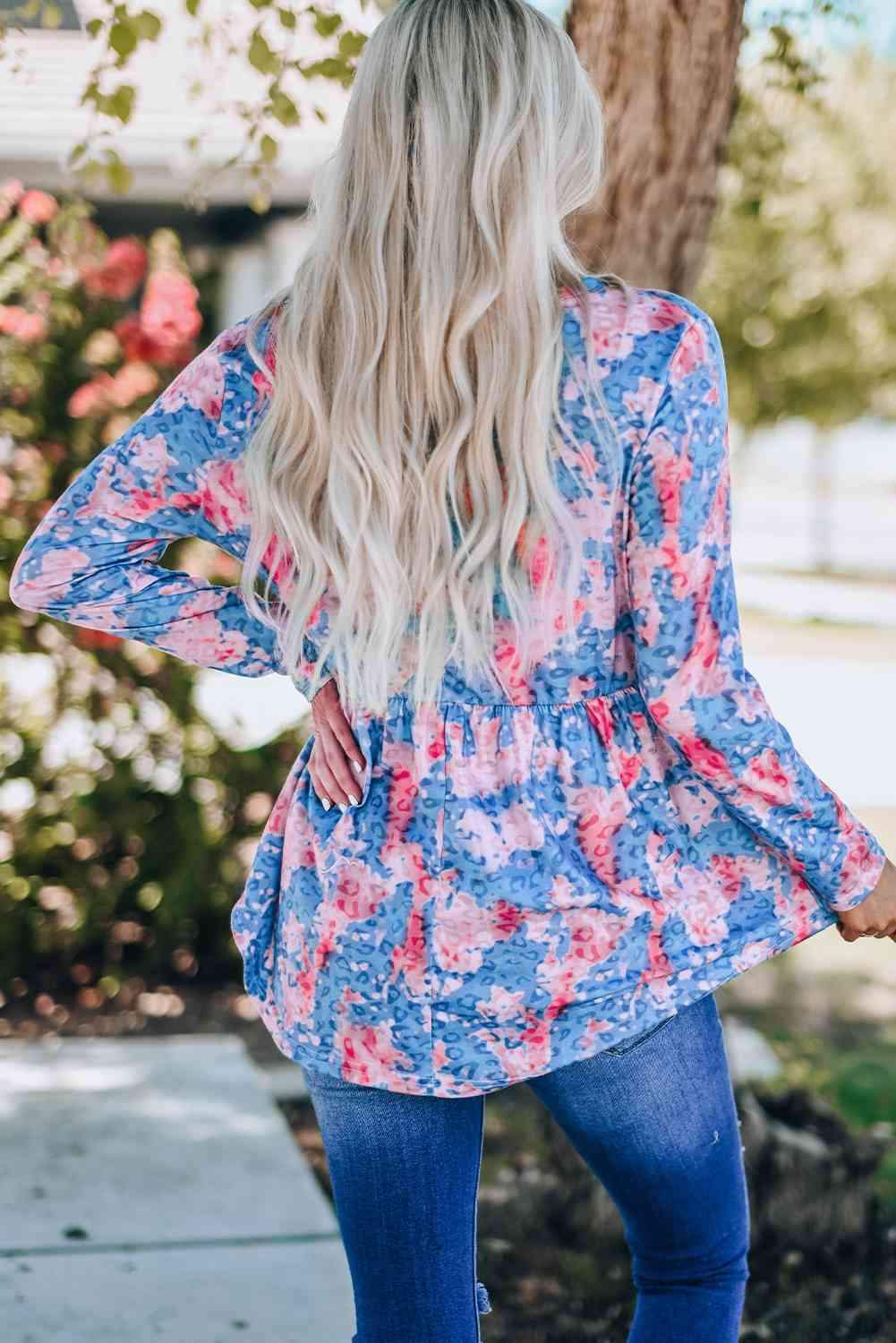 Leopard and Tie-Dye Print Ruffle Hem Top Blouses - Tophatter Daily Deals