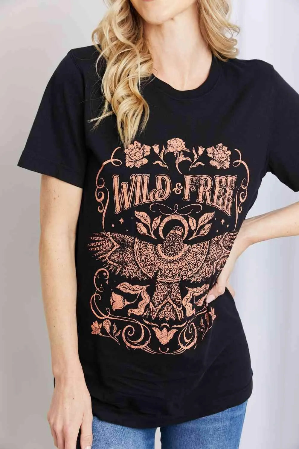 mineB Full Size WILD FREE Graphic Round Neck Tee - Tophatter Daily Deals