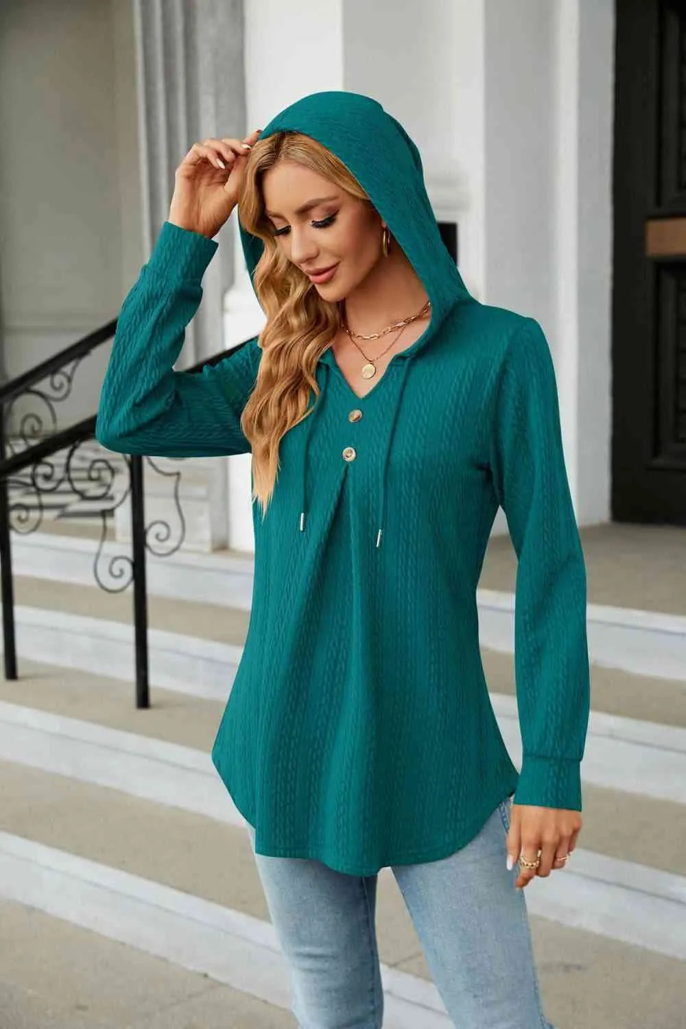 Long Sleeve Hooded Blouse Blouses - Tophatter Daily Deals