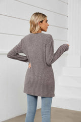 Notched Neck Ribbed Long Sleeve T-Shirt Women's T-Shirts - Tophatter Daily Deals