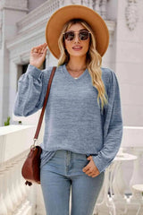 Long Puff Sleeve V-Neck Top Women's T-Shirts - Tophatter Daily Deals