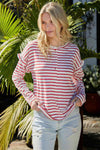 Striped Half Button Frill Trim Top Red Blouses - Tophatter Daily Deals